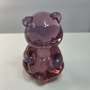 Fenton Art Glass Rose Rink Purple Opalescent Sitting Bear Figurine Paperweight
